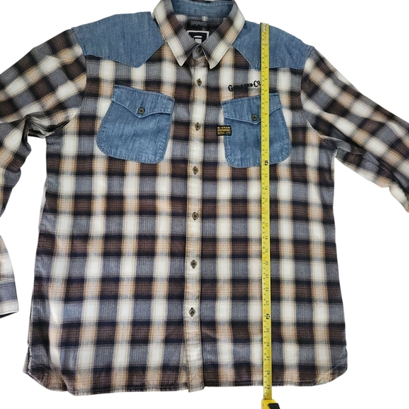 G-STAR RAW Plaid Denim Patch western cowboy Shirt brown blue xxl - Picture 12 of 15